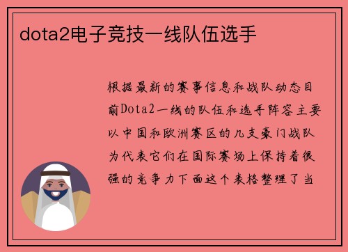 dota2电子竞技一线队伍选手